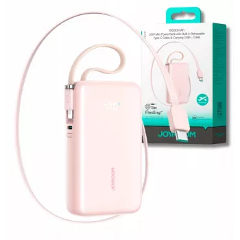 Joyroom JR-PR2L Powerbank 10000 mAh 35W mit Digitalanzeige, ausziehbaren USB-C- und Lightning-Kabeln (0,7 m) Pink