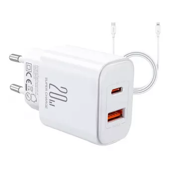 JOYROOM JR-TCF05 Flash 20W USB-C PD-Ladegerät mit USB-C auf Lightning-Kabel 1m Weiß