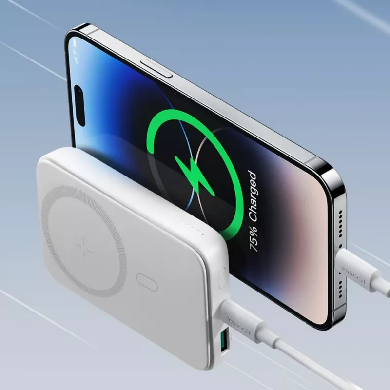Joyroom JR-W020 20W Mini Magnetische Kabellose Powerbank 10000mAh Weiß mit USB-zu-Type-C 0,25m Kabel