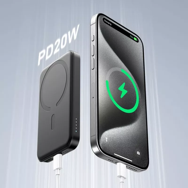 JOYROOM JR-W020 Mini Power Bank 5000mAh 20W USB-A USB-C Wireless Charging - Schwarz + USB-C Kabel
