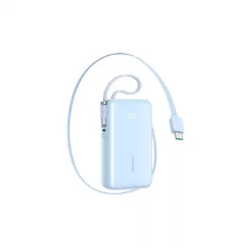 Joyroom Power Bank mit Digitalanzeige, 10000 mAh, 35W PD, integrierten ausziehbaren 2x Type-C Lanyard-Kabeln (0,7m), Blau (JR-PR2L)