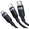 JOYROOM S-1T3018A18 3-in-1 Multi Charging Cable USB-A auf USB-C/Micro-USB/Lightning, 30cm geflochtenes Nylon, 3.5A, Schwarz