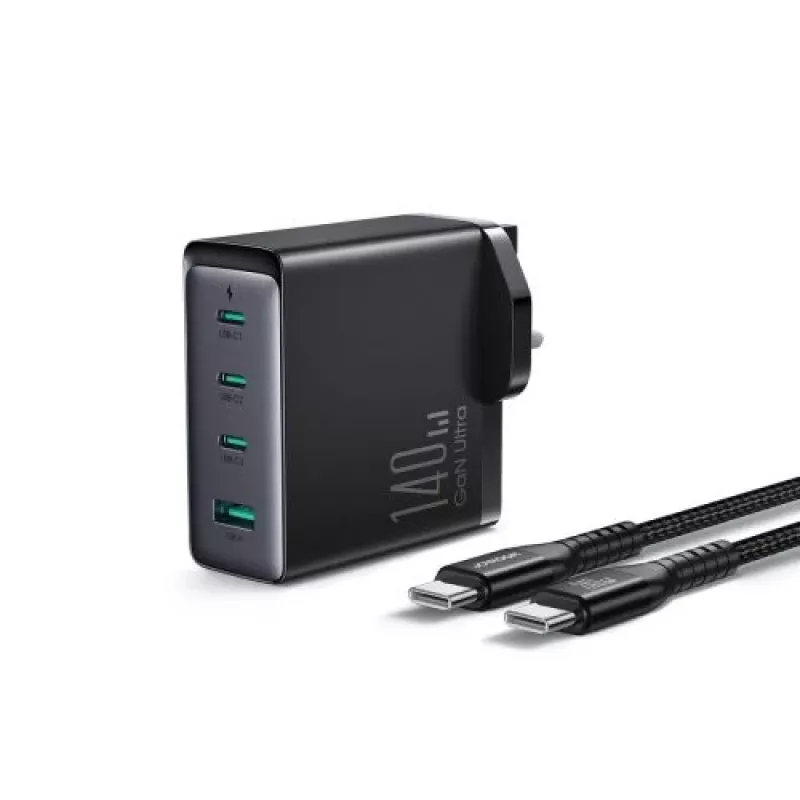 Joyroom Travel Charger GaN Fast Charger (UK) C+C+C+U, 140W, mit Type-C auf Type-C, PD 240W Kabel (1,2m) Schwarz