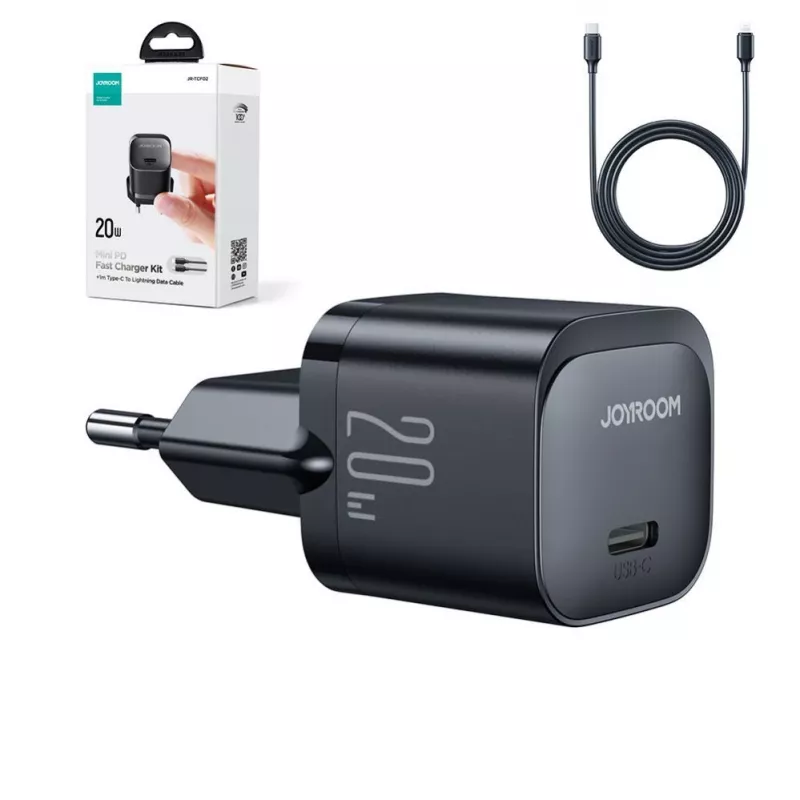 Joyroom USB-C 20W PD Mini Charger mit USB-C auf Lightning Kabel - Schwarz