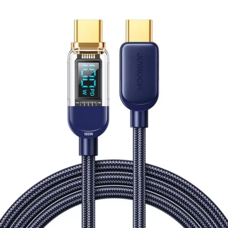 Joyroom USB-C auf USB-C Datenkabel 100W, 1,2m mit Digitalanzeige Blau (S-CC100A4)