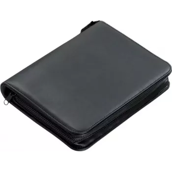 JÜSCHA Alassio LUINO A5 Ringbuch-Portfolio mit Reißverschluss, Kunstleder, Schwarz, 4-Ring-Mechanik, 40 karierte Blätter 30006