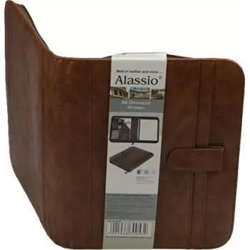 JÜSCHA Alassio VITERBO Dokumentenmappe mit Reißverschluss, Kunstleder, Braun, A4, 2 Stiftschlaufen, 4 Kartenfächer, 2 Dokumentenfächer, Taschenrechnerfach, Schreibblockfach, spritzwassergeschützt (30053)