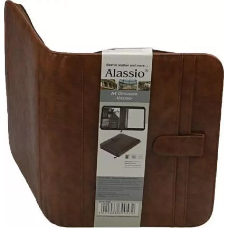 JÜSCHA Alassio VITERBO Dokumentenmappe mit Reißverschluss, Kunstleder, Braun, A4, 2 Stiftschlaufen, 4 Kartenfächer, 2 Dokumentenfächer, Taschenrechnerfach, Schreibblockfach, spritzwassergeschützt (30053)