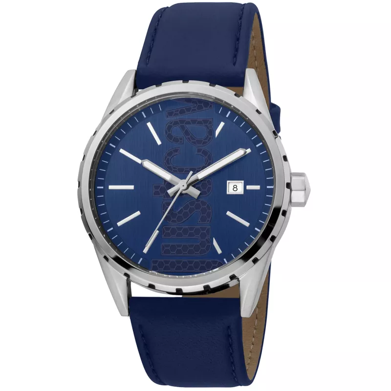 JUST CAVALLI MAN JC1G082L0095 42mm Quarz Analog Blau Zifferblatt Lederarmband Uhr