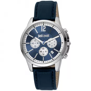 JUST CAVALLI MAN JC1G175L0225 42mm Blue Dial Leather Strap Quartz Watch