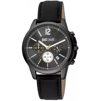 JUST CAVALLI MAN JC1G175L0245 42mm Quarz Analog Blau Zifferblatt Braunes Lederarmband Uhr