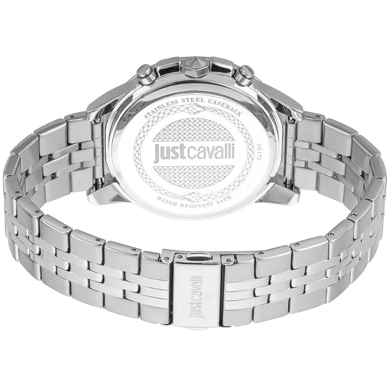 JUST CAVALLI MAN JC1G175M0255 Quarz-Armbanduhr Analog 42mm Edelstahl-Mesh-Armband Schwarzes Zifferblatt