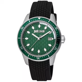 JUST CAVALLI MAN JC1G179P0015 42mm Quarz Analog Uhr - Schwarzes Zifferblatt, Lederarmband
