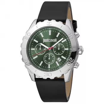 JUST CAVALLI MAN JC1G214L0015 46mm Quarz Analoguhr Schwarzes Zifferblatt Schwarzes Lederarmband