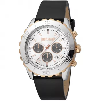 JUST CAVALLI MAN JC1G214L0025 42mm Quarz Analoguhr Schwarzes Zifferblatt Lederarmband