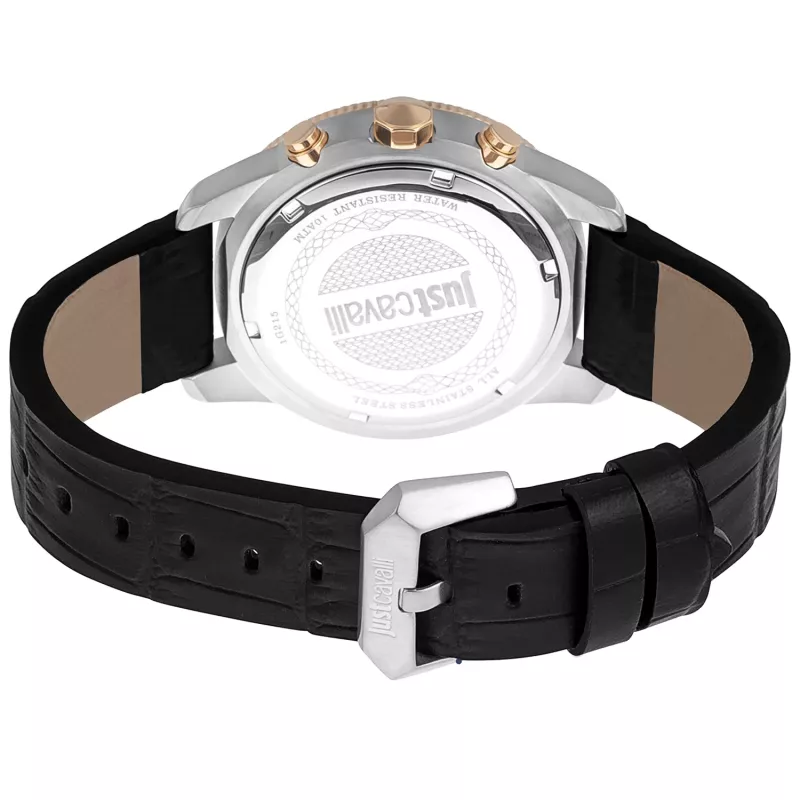 JUST CAVALLI MAN JC1G215L0035 42mm Quarz Analog Uhr Schwarzes Zifferblatt Schwarzes Lederarmband