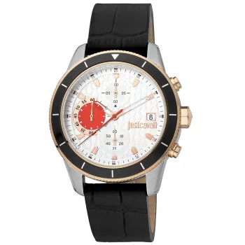 JUST CAVALLI MAN JC1G215L0035 42mm Quarz Analog Uhr Schwarzes Zifferblatt Schwarzes Lederarmband