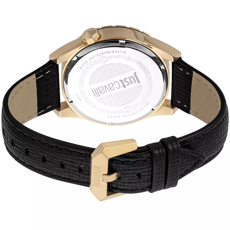 JUST CAVALLI MAN JC1G217L0035 Quarz Analoguhr 42mm schwarzes Zifferblatt Edelstahlgehäuse schwarzes Lederarmband