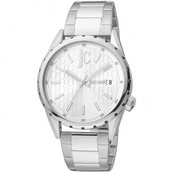 JUST CAVALLI MAN JC1G217M0055 Quarz Analog 42mm Edelstahl Herrenuhr Blaues Zifferblatt Silbernes Armband