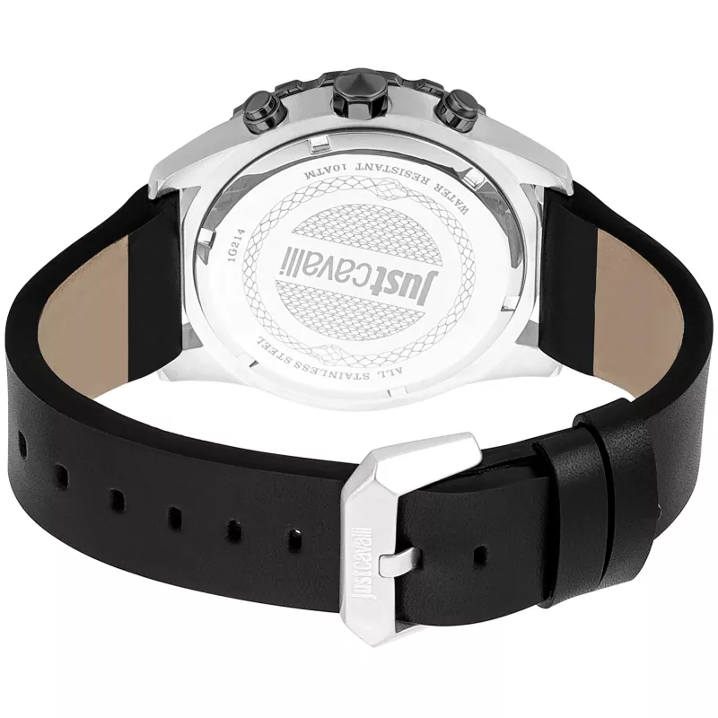 JUST CAVALLI MAN Uhr JC1G214L0035 (45mm) - Schwarzes Zifferblatt, Schwarzes Lederarmband