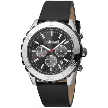 JUST CAVALLI MAN Uhr JC1G214L0035 (45mm) - Schwarzes Zifferblatt, Schwarzes Lederarmband