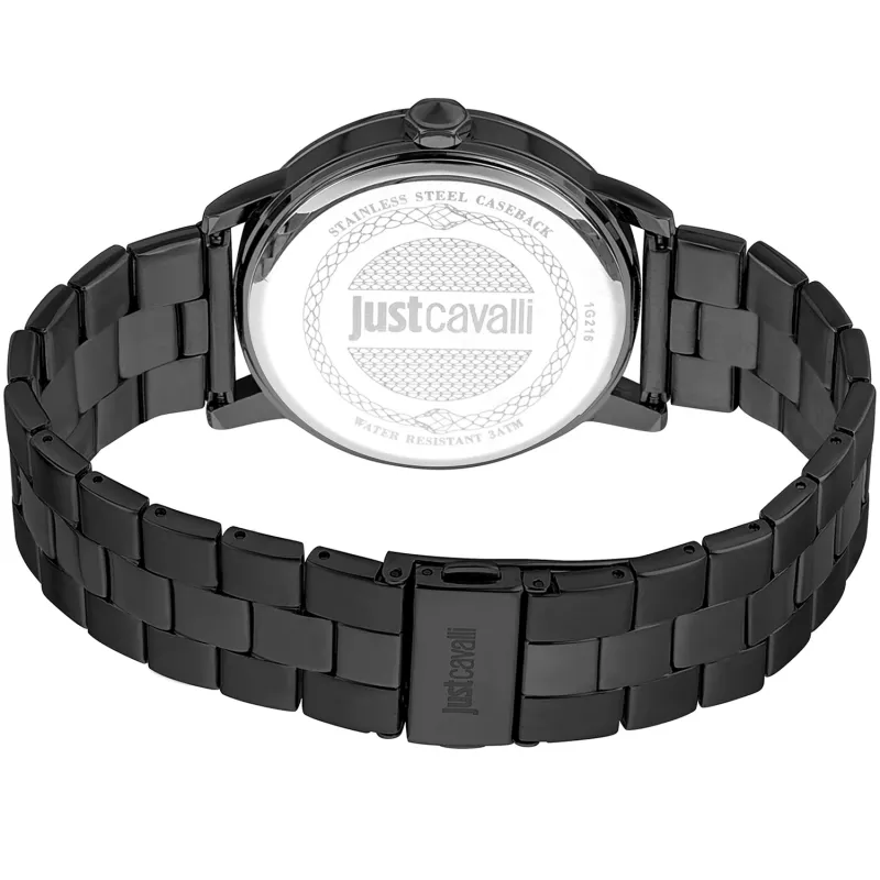 JUST CAVALLI MAN Uhr JC1G216M0065 42mm Schwarzes Zifferblatt Lederarmband Quarz