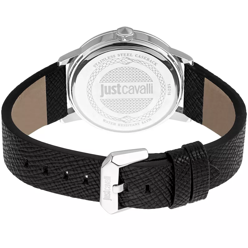 JUST CAVALLI Herren Quarz Analog Uhr JC1G216L0025 42mm Edelstahlgehäuse Schwarzes Lederarmband