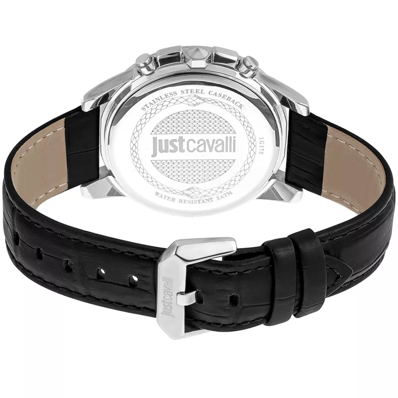 JUST CAVALLI Herren Quarzuhr JC1G175L0215 42mm Blaues Zifferblatt Lederarmband