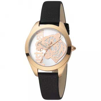 JUST CAVALLI Damenuhr JC1L210L0025 32mm Quarz Analog Uhr - Silbernes Zifferblatt, Braunes Leder