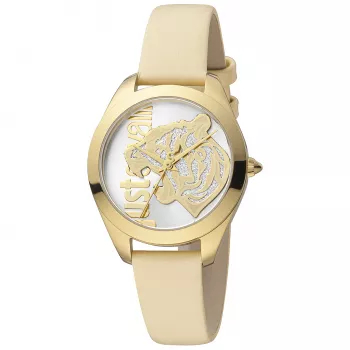 JUST CAVALLI Damenuhr JC1L210L0015 32mm Silbernes Zifferblatt Braunes Lederarmband