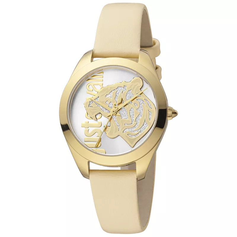 JUST CAVALLI Damenuhr JC1L210L0015 32mm Silbernes Zifferblatt Braunes Lederarmband