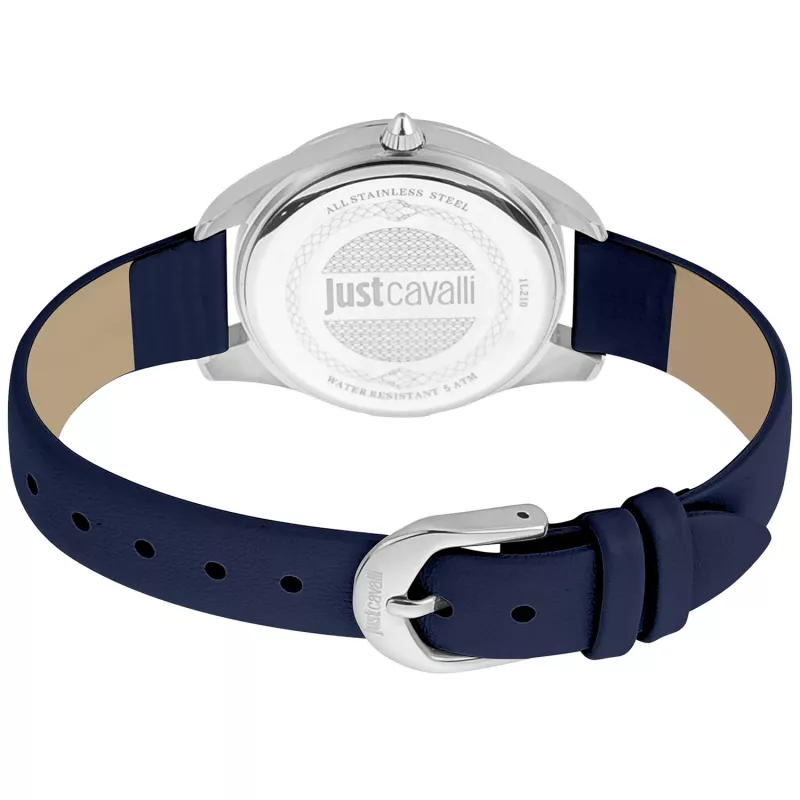 JUST CAVALLI Damenuhr JC1L210L0115 32mm Silbernes Zifferblatt Weißes Lederarmband