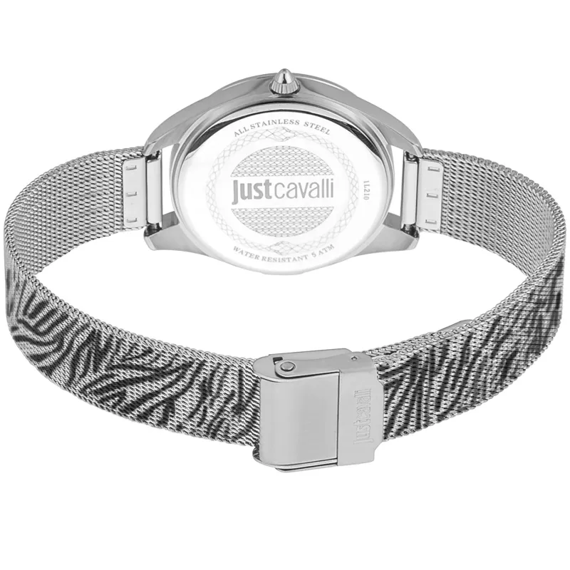 JUST CAVALLI Damenuhr JC1L210M0045 32mm Silber Edelstahl Mesh-Armband Quarz Analog
