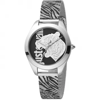 JUST CAVALLI Damenuhr JC1L210M0045 32mm Silber Edelstahl Mesh-Armband Quarz Analog