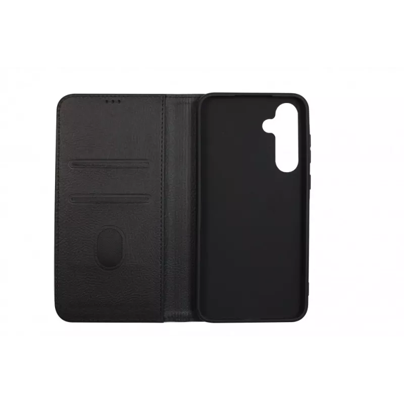 JUST MUST JM Stand Flip Case für Samsung Galaxy A35 5G, Schwarz – PU-Leder-Wallet mit Kartenfächern und Standfuß
