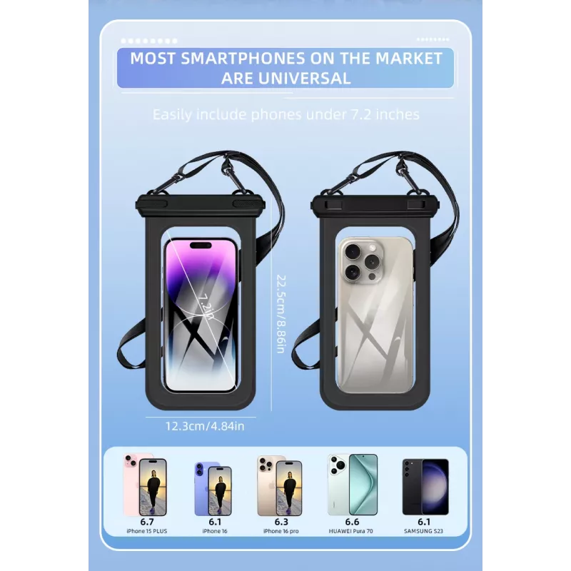 JUST MUST Wasserdichte Handyhülle Schwarz – IPX8 30m Tauchhülle für Smartphones
