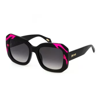 JUSTCAVALLI Damen SJC085-5409P2 Eckige Sonnenbrille, Havana Braun Fassung, Braune Polarized Gläser, 54mm