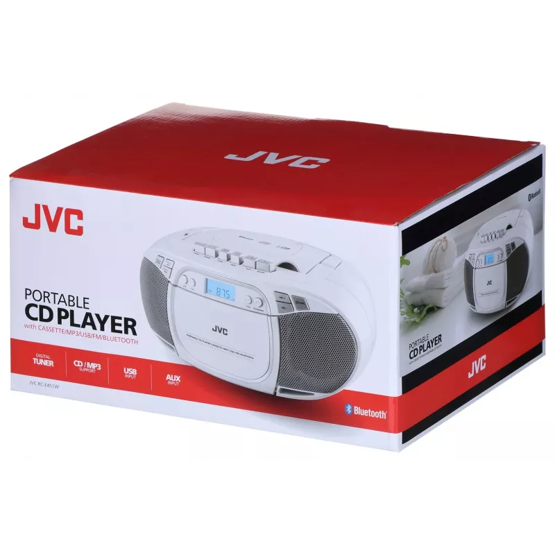 JVC RC-E451W Tragbarer CD-Player mit FM/AM-Radio, AUX-Eingang, Bass Boost, Weiß