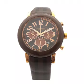 K&BROS Unisex Quarz Analog Uhr 9427-4-710 43mm Edelstahl Schwarzes Zifferblatt Lederarmband