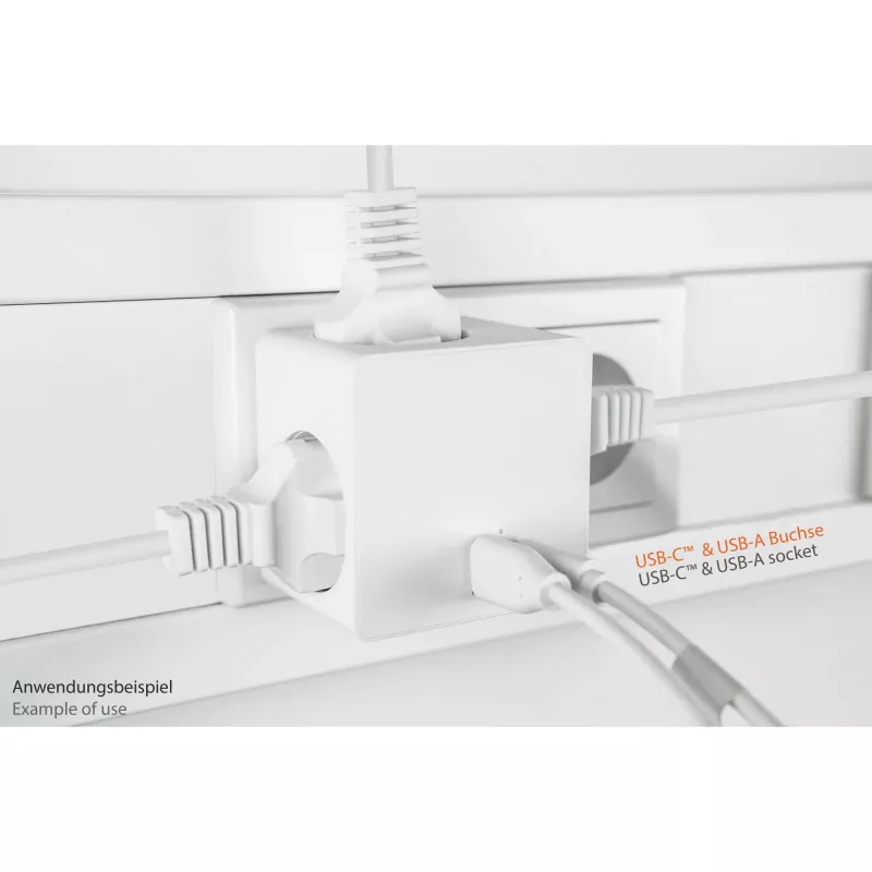 KABELMEISTER Steckdosenwürfel mit 3x Schutzkontakt-Steckdosen, USB-C 20W PD 3.0 und USB-A 18W, 1,5m, Weiß