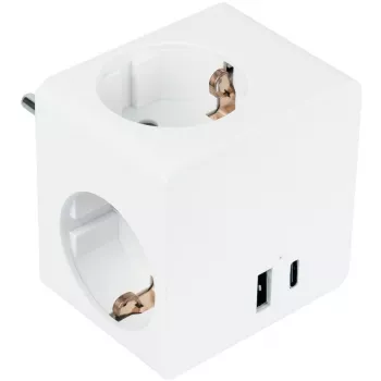 KABELMEISTER Steckdosenwürfel mit 3x Schutzkontakt-Steckdosen, USB-C 20W PD 3.0 und USB-A 18W, 1,5m, Weiß
