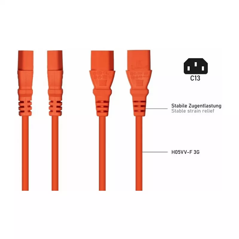 Kabelmeister Schuko auf C13 Winkel-Netzkabel 1m Orange