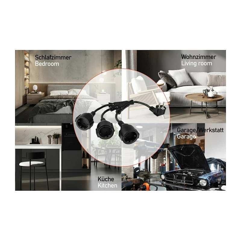Kabelmeister SK0103-S002 3-fach Schuko Steckdosenleiste, 90° Winkelstecker, 0,2 m Kabel, Schwarz