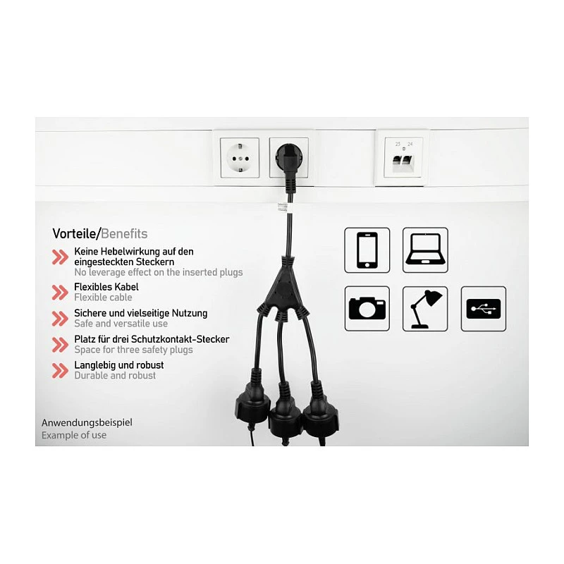 Kabelmeister SK0103-S002 3-fach Schuko Steckdosenleiste, 90° Winkelstecker, 0,2 m Kabel, Schwarz