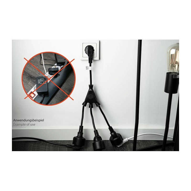 Kabelmeister SK0103-S002 3-fach Schuko Steckdosenleiste, 90° Winkelstecker, 0,2 m Kabel, Schwarz