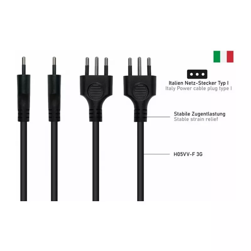 Kabelmeister SK6505-S018 Netzkabel - Italienischer Typ I Stecker auf IEC C5, Schwarz, 1,8m
