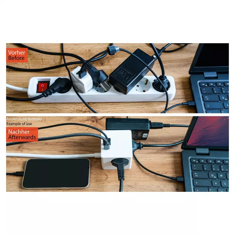 kabelmeister Steckdosenwürfel 3 Steckdosen mit USB-C und USB-A, Weiß, 2m