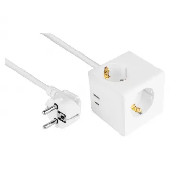 kabelmeister Steckdosenwürfel 3 Steckdosen mit USB-C und USB-A, Weiß, 2m