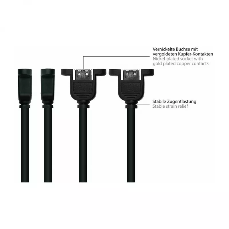 Kabelmeister USB 2.0 Verlängerungskabel, Typ-A Stecker auf Panel-Mount Typ-A Buchse, 1 m, Schwarz