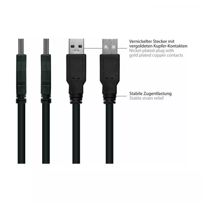 Kabelmeister USB 2.0 Verlängerungskabel, Typ-A Stecker auf Panel-Mount Typ-A Buchse, 1 m, Schwarz